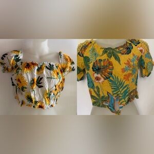 CYN By Cynthia Mehra Sunflower Hawaiian Crop Tops Set Of 2 Size S
